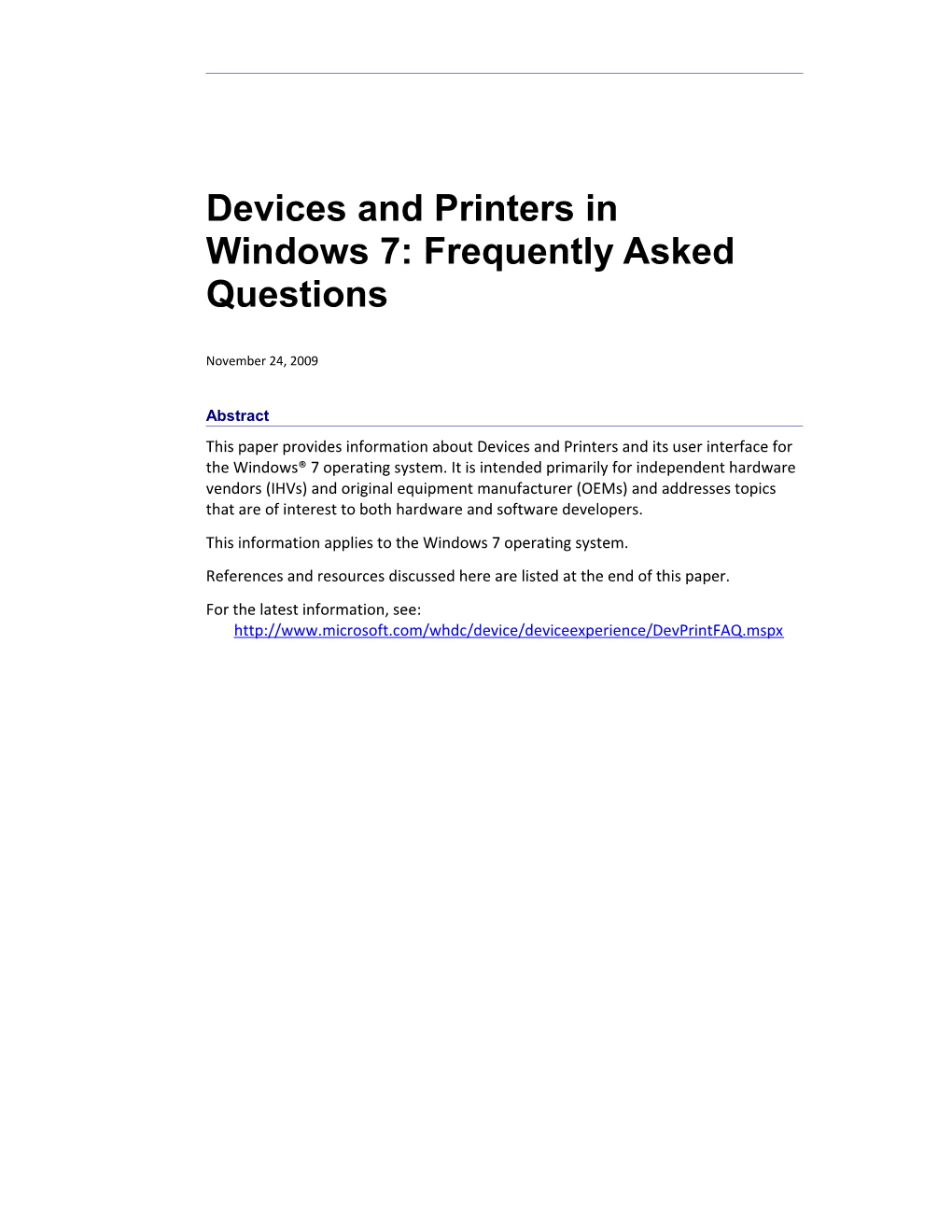 Devices and Printers in Windows7: Frequently Asked Questions - 2