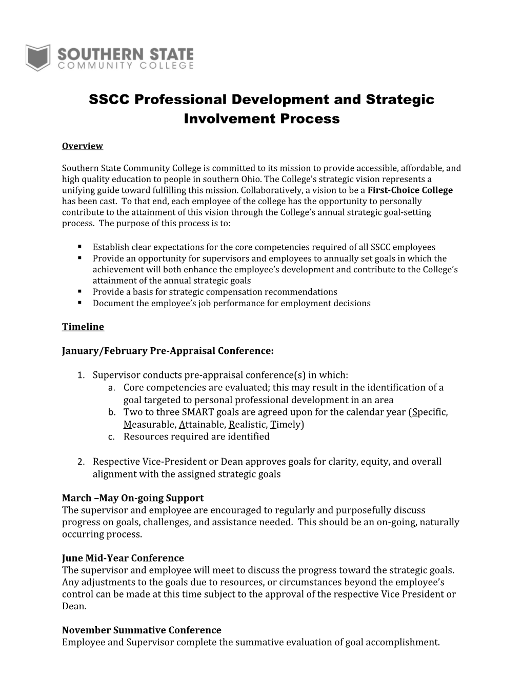 SSCC Professional Development and Strategic Involvement Process