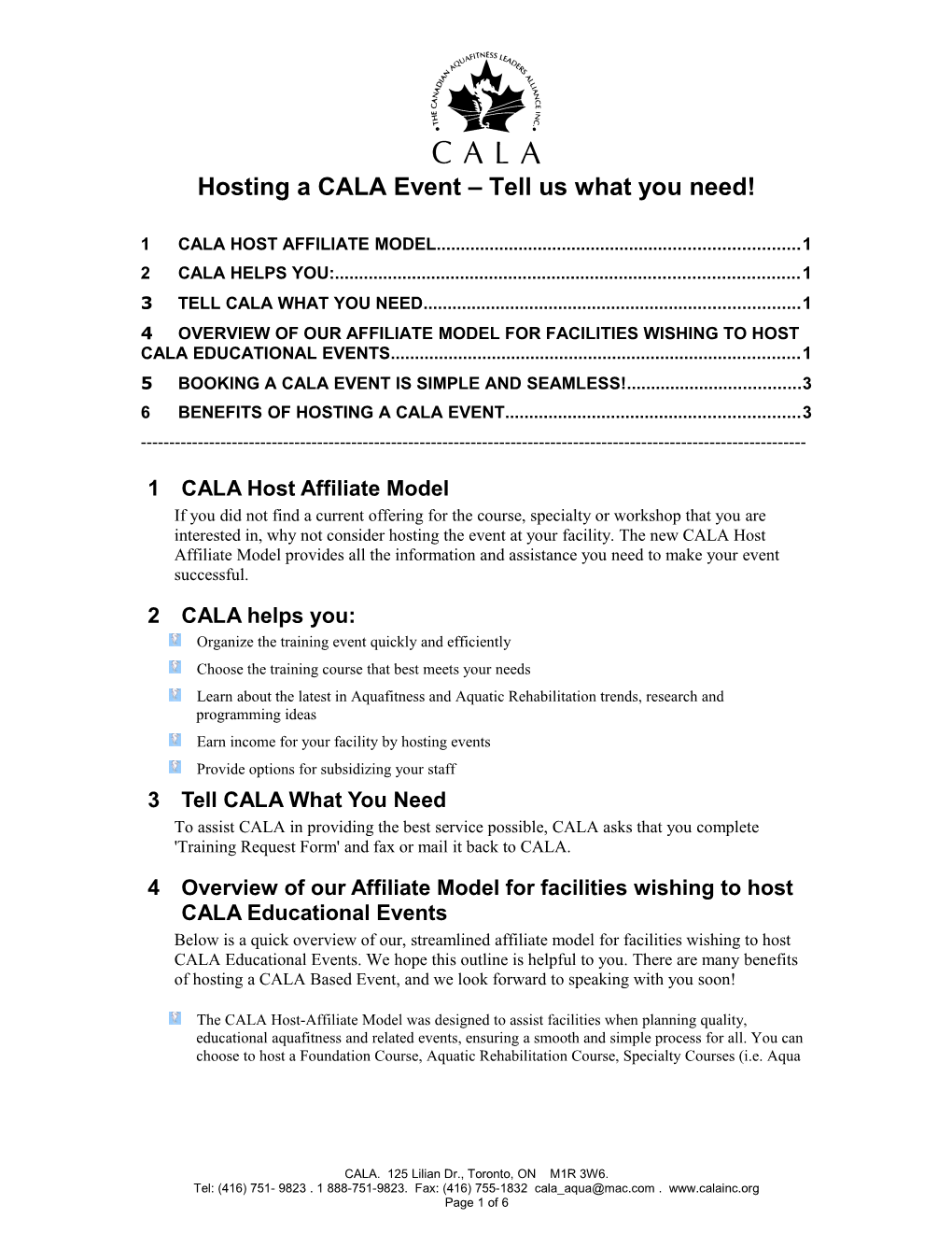 Hosting a CALA Event Tell Us What You Need