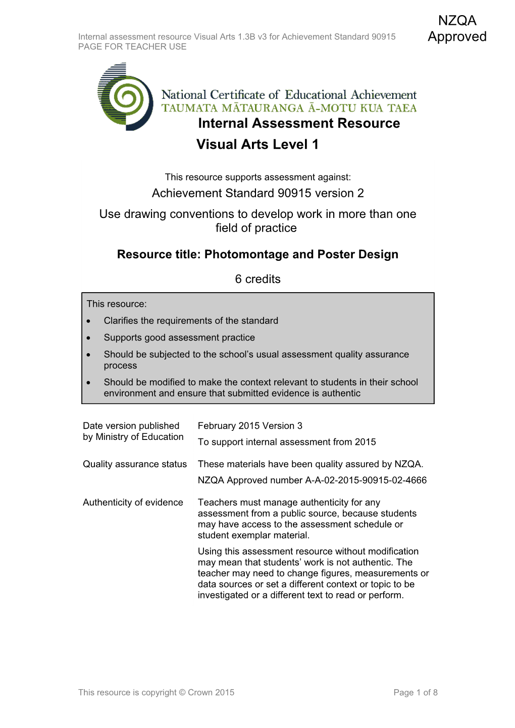 Visual Arts Level 1 Internal Assessment Resource