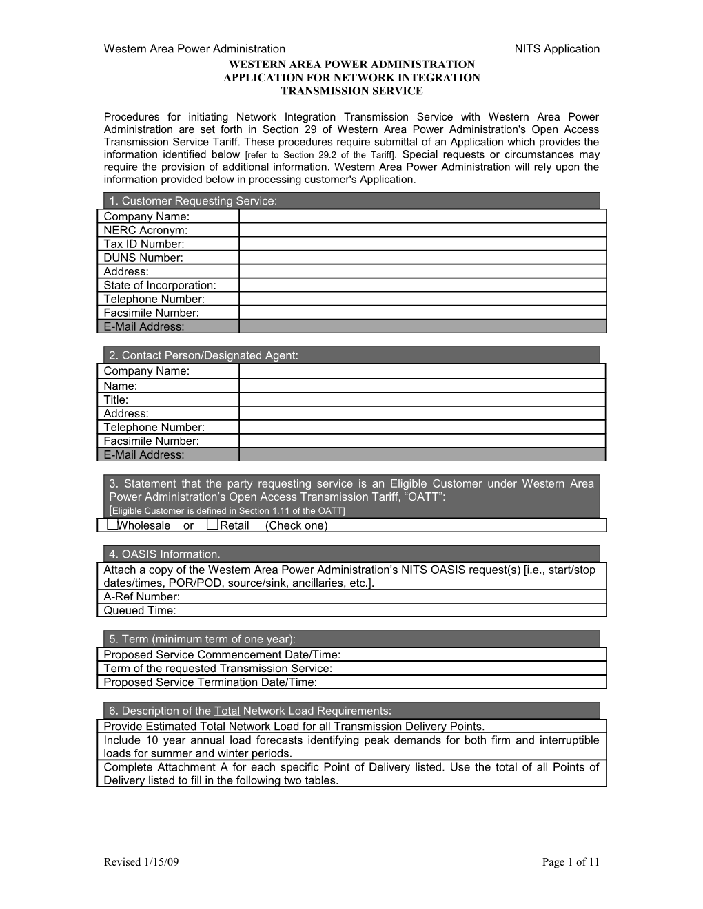 Western Area Power Administration NITS Application