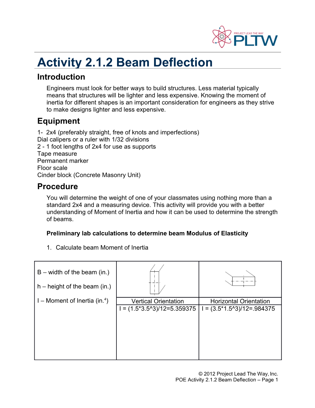 Activity 2.1.2 Beam Deflection