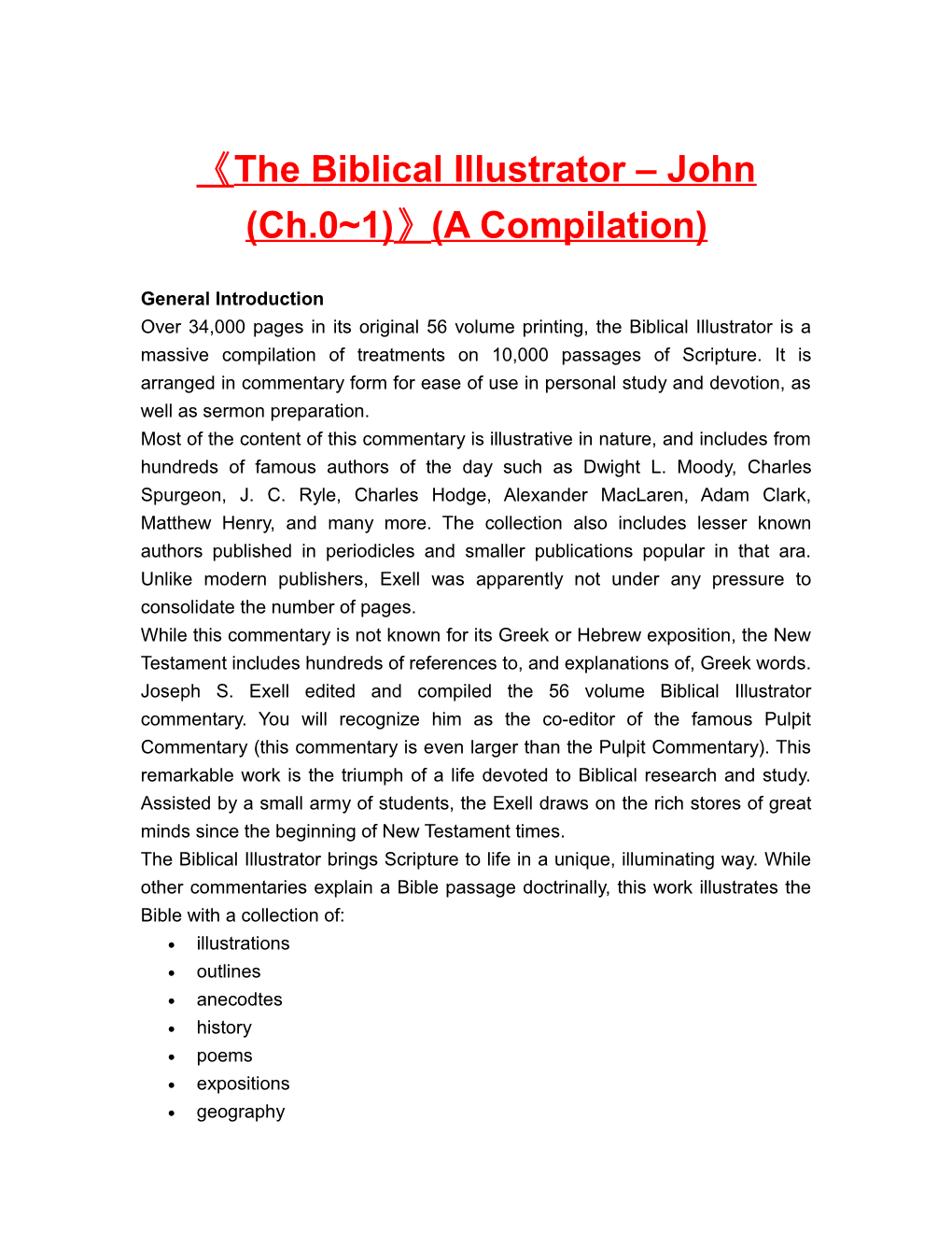 The Biblical Illustrator John (Ch.0 1) (A Compilation)