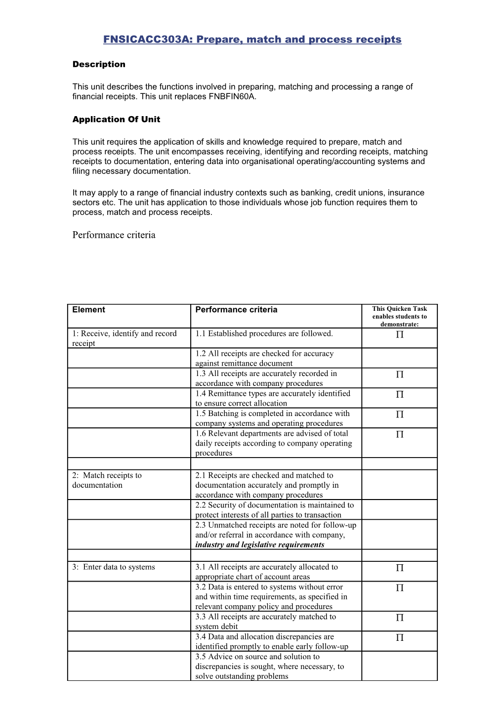 FNSICACC303A: Prepare, Match and Process Receipts