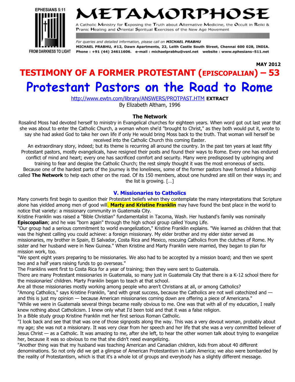 Testimony of a Former Protestant (Episcopalian) 53