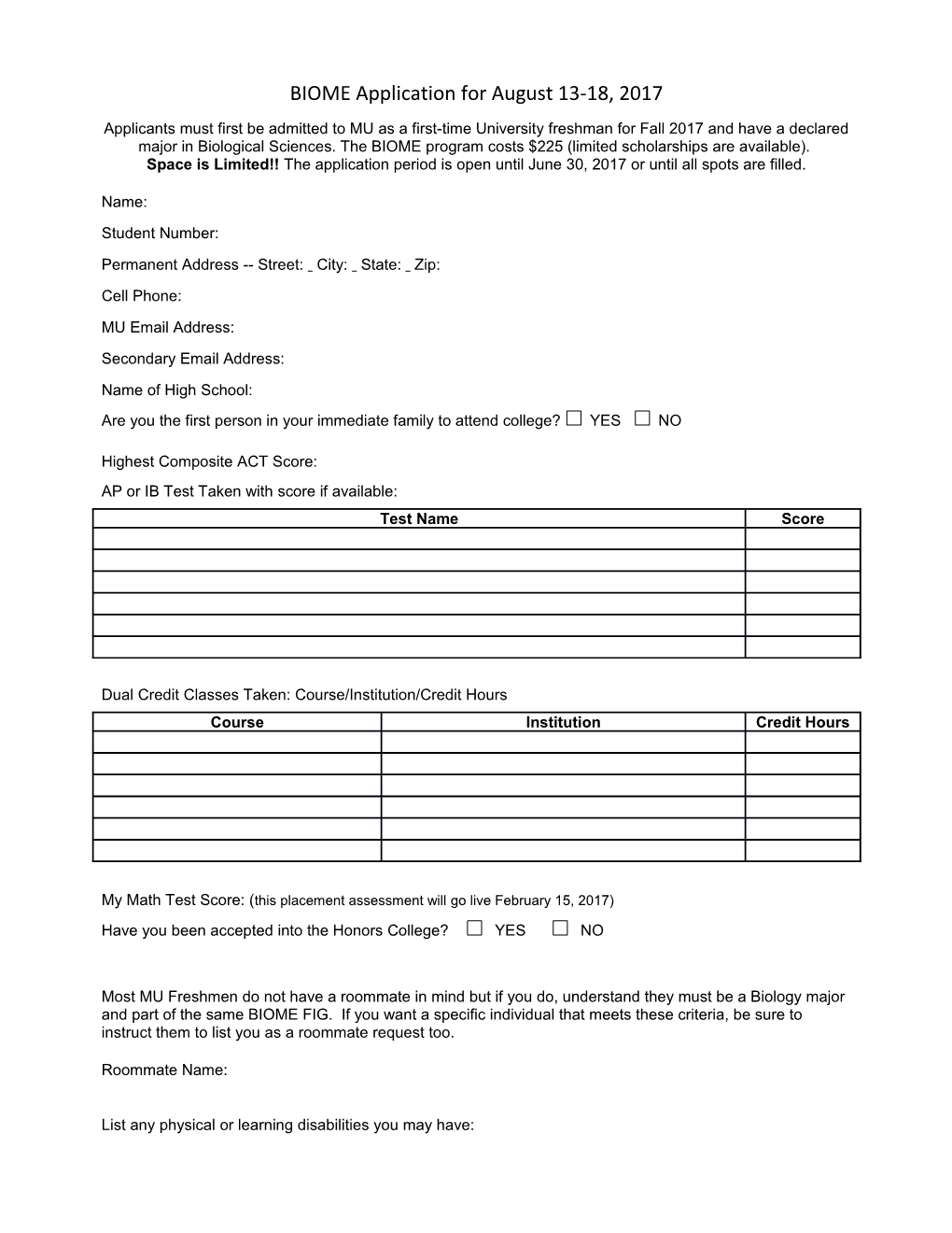 BIOME Application for August 13-18, 2017