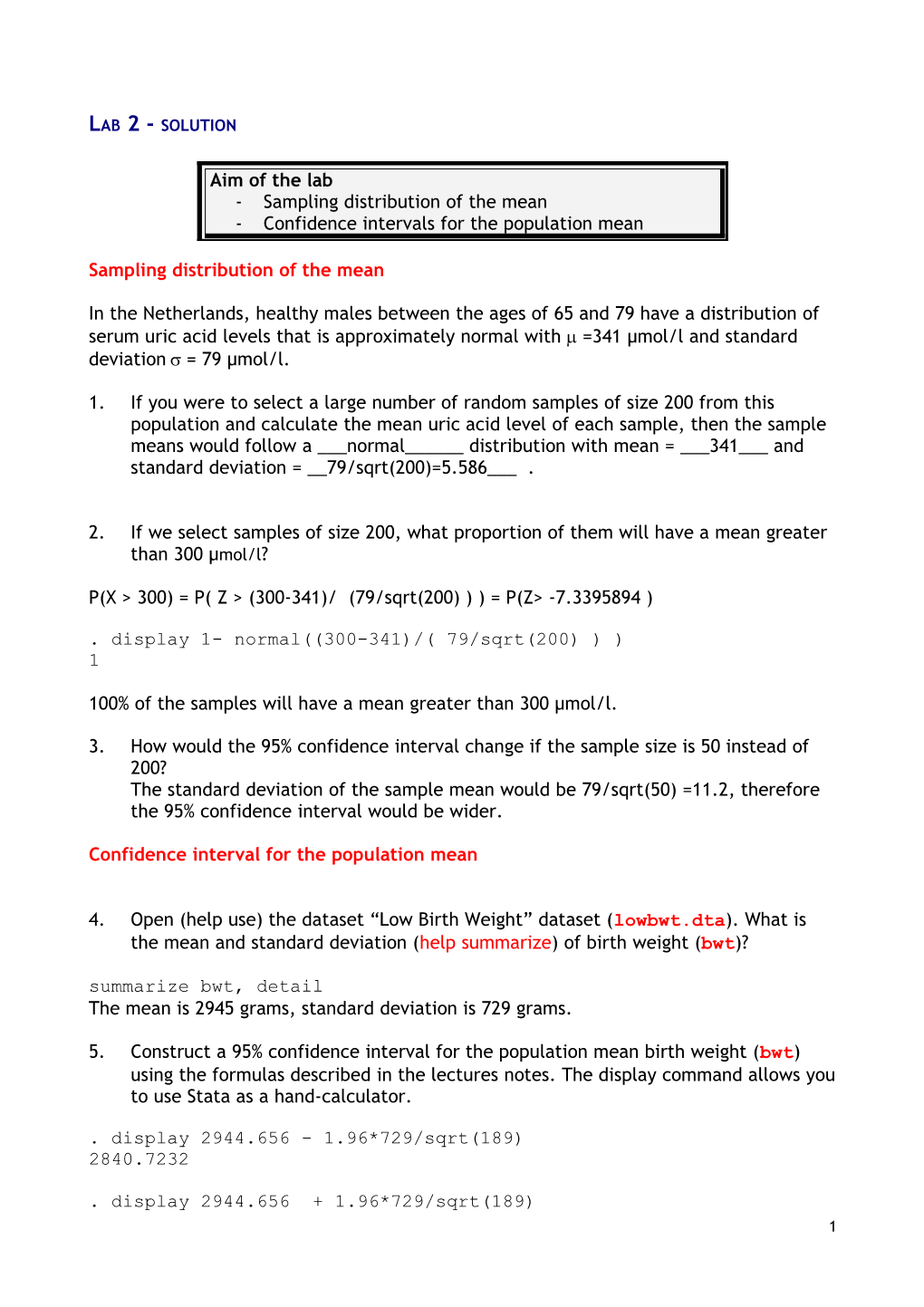 Sampling Distribution of the Mean