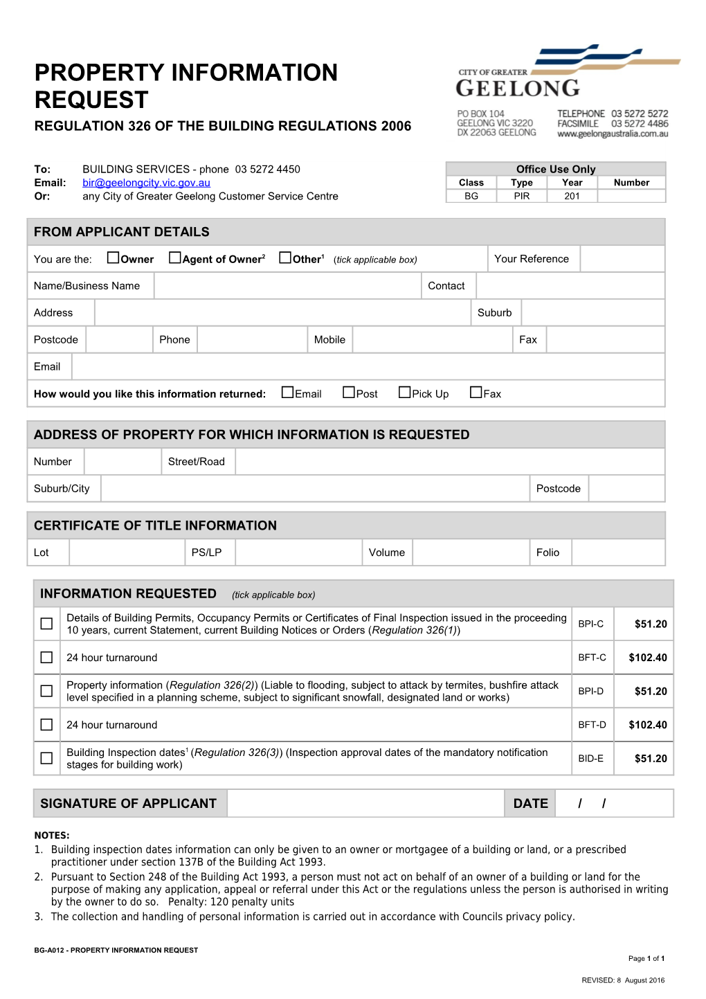 BG-A012- Property Information Requestpage 1 of 1