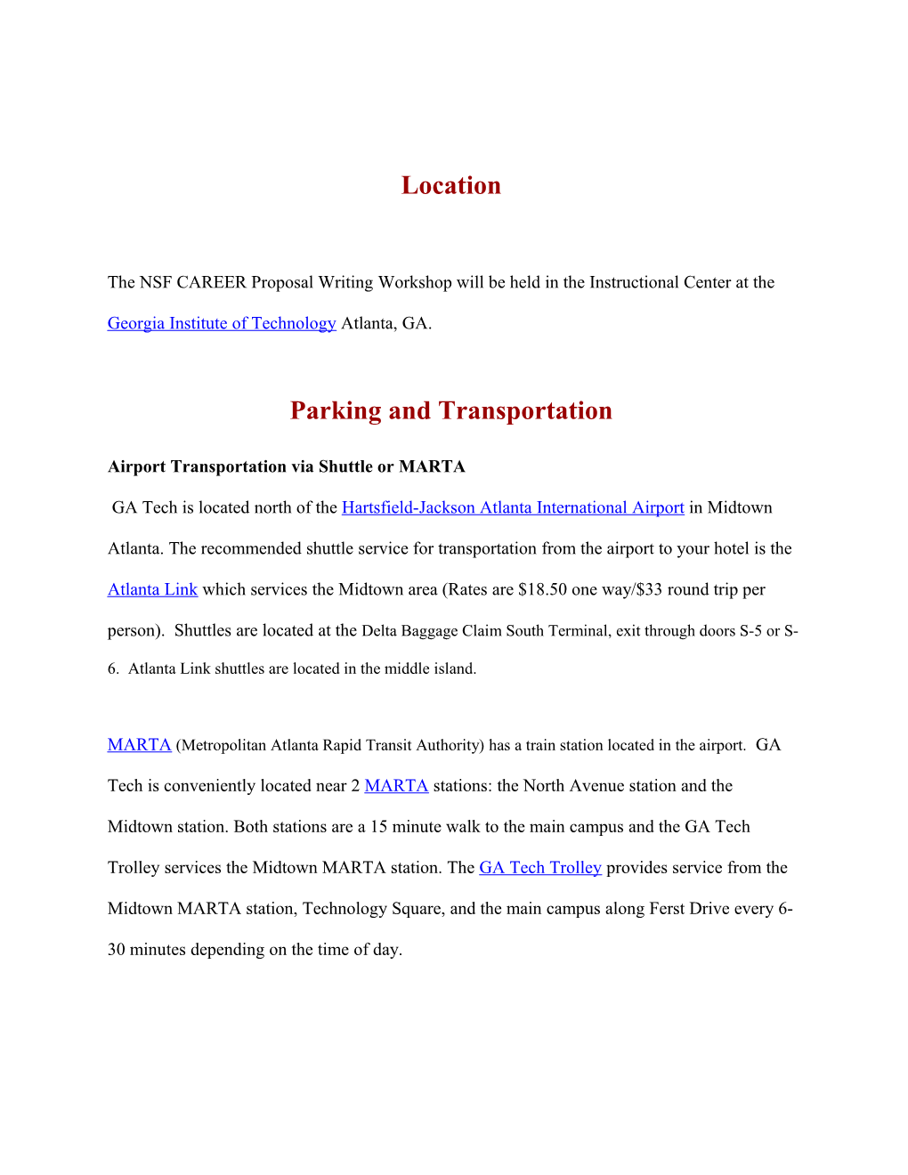 Parking and Transportation