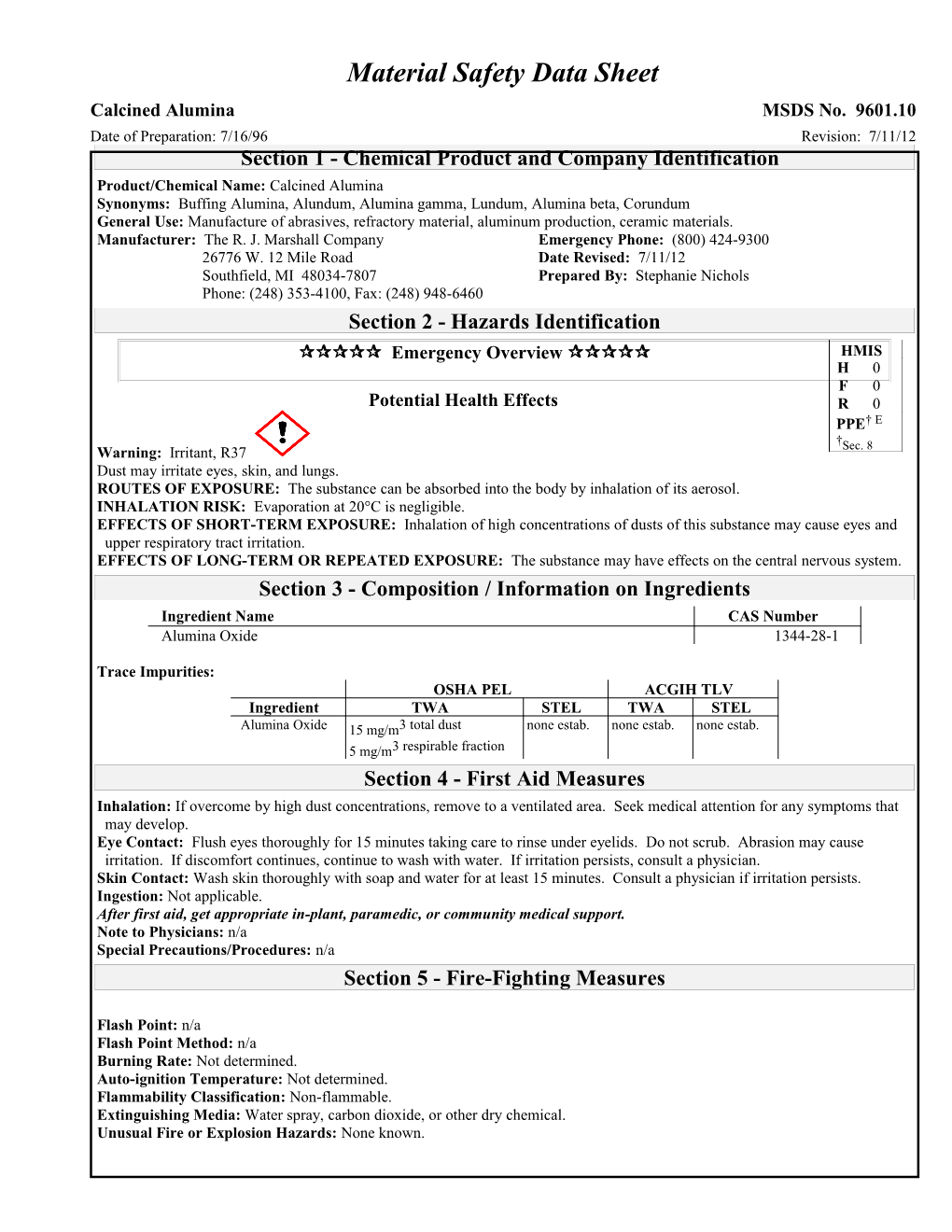 Genium Publishing 16-Section MSDS Template