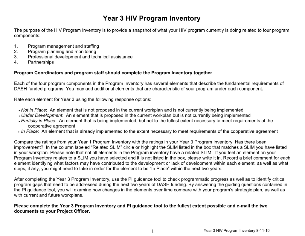 HIV Year 3 Program Inventory