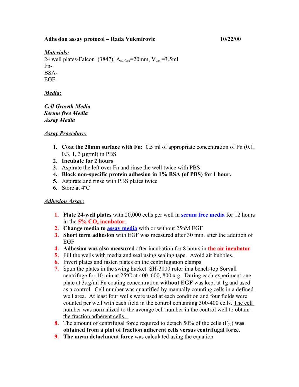 Adhesion Assay Protocol Rada Vukmirovic