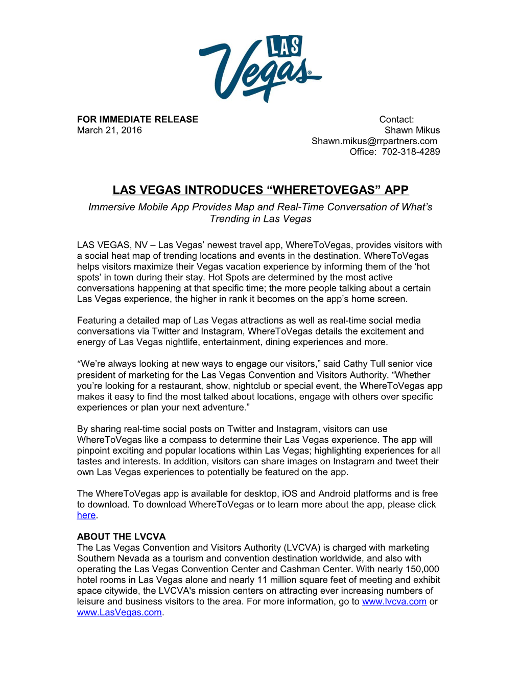 Las Vegas Introduces Wheretovegas App