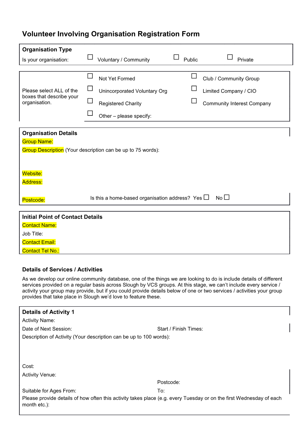 Volunteer Involving Organisation Registration Form