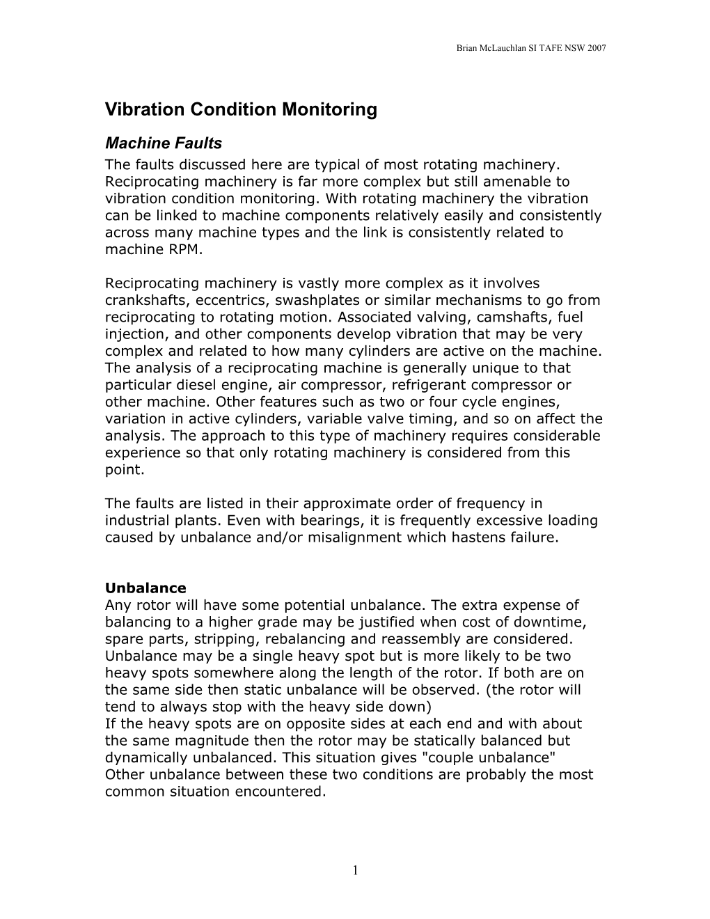 Vibration Condition Monitoring