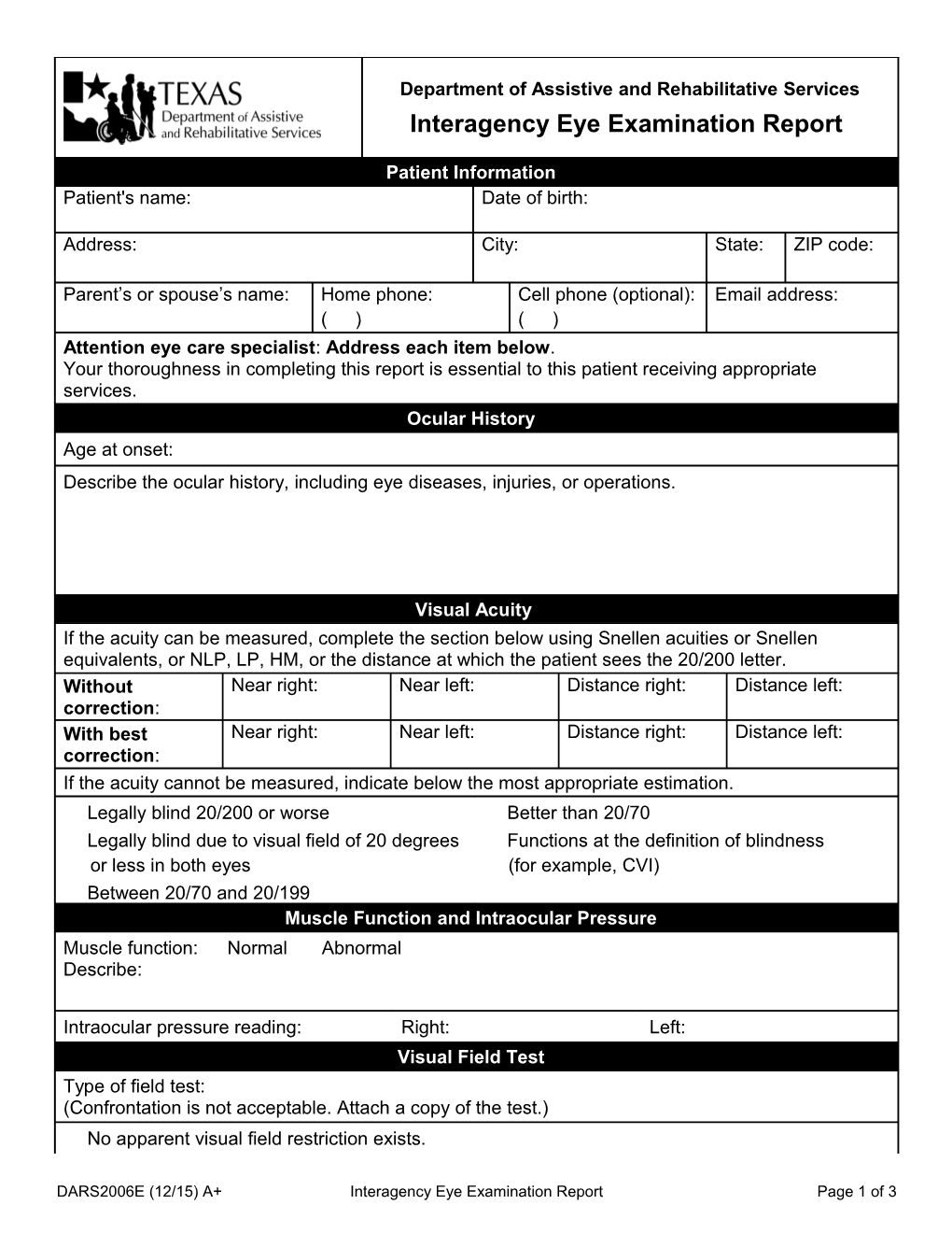 Interagency Eye Examination Report