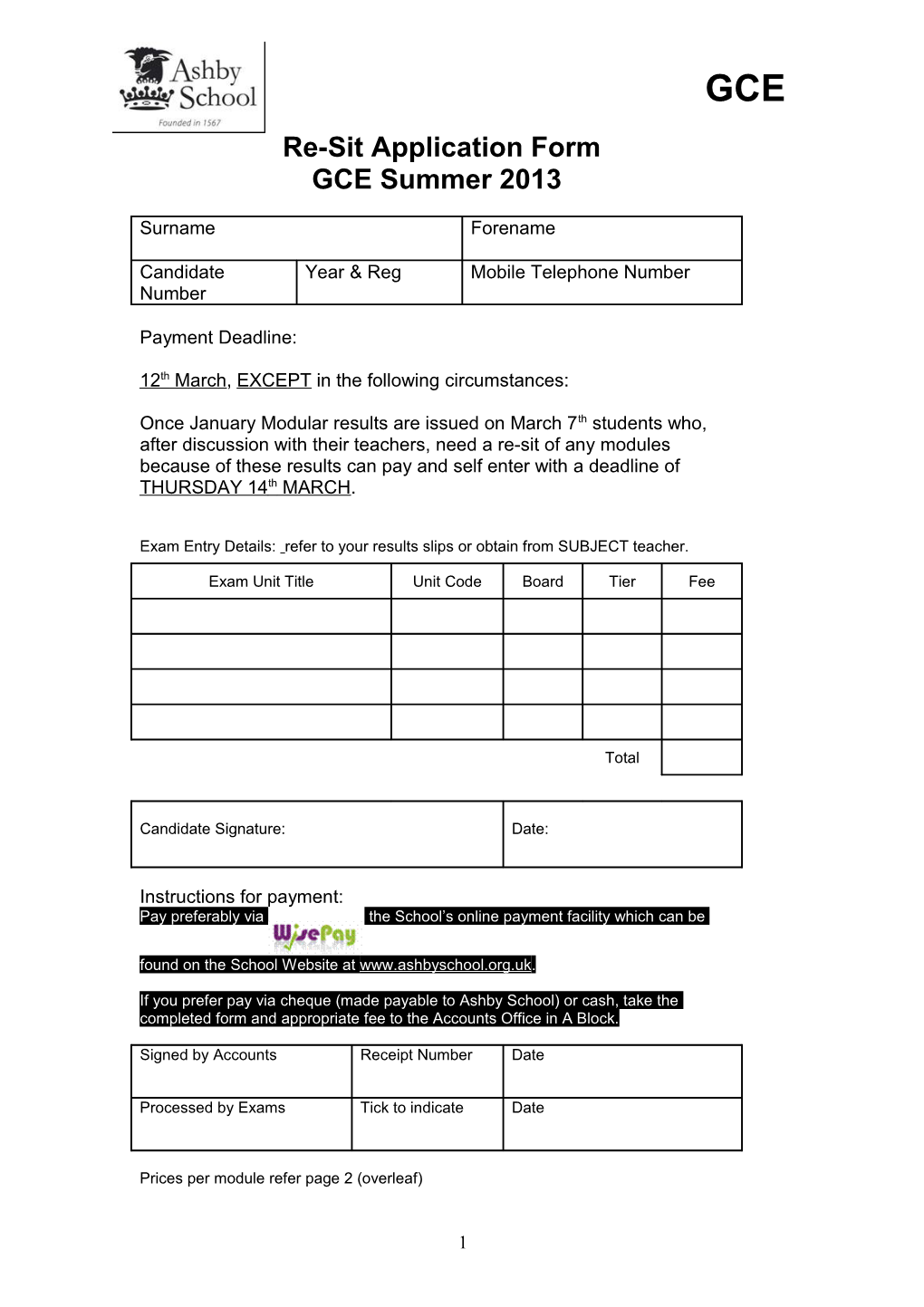 Re-Sit Application Form