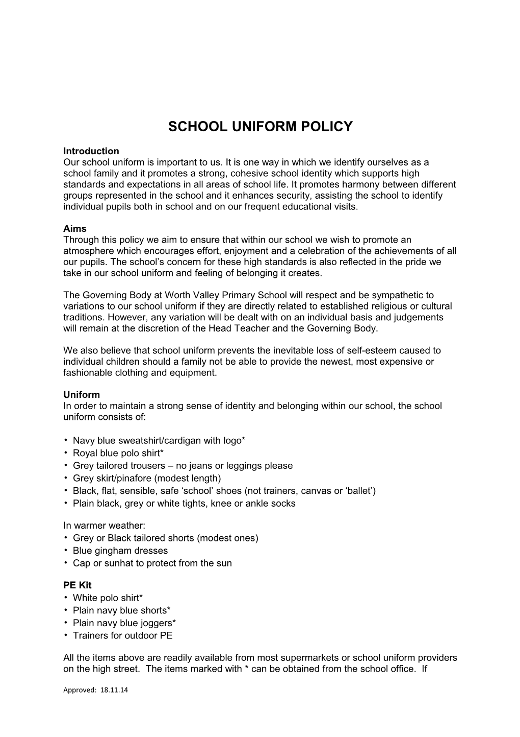 School Uniform Policy