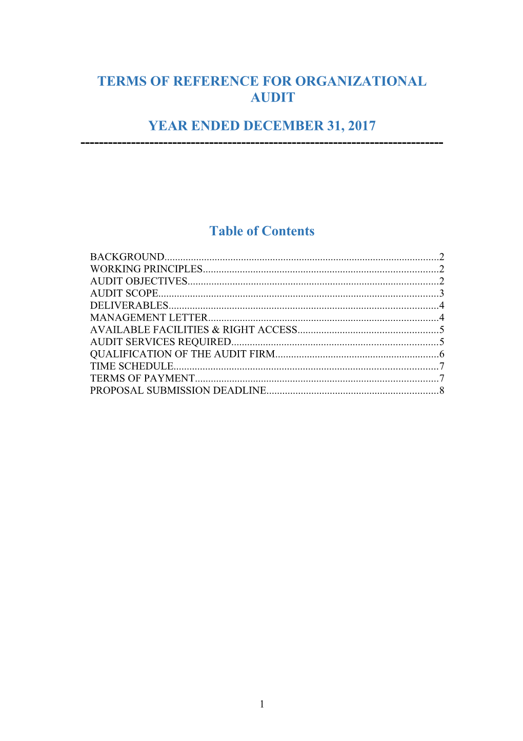 Standard Terms of Reference for Audit