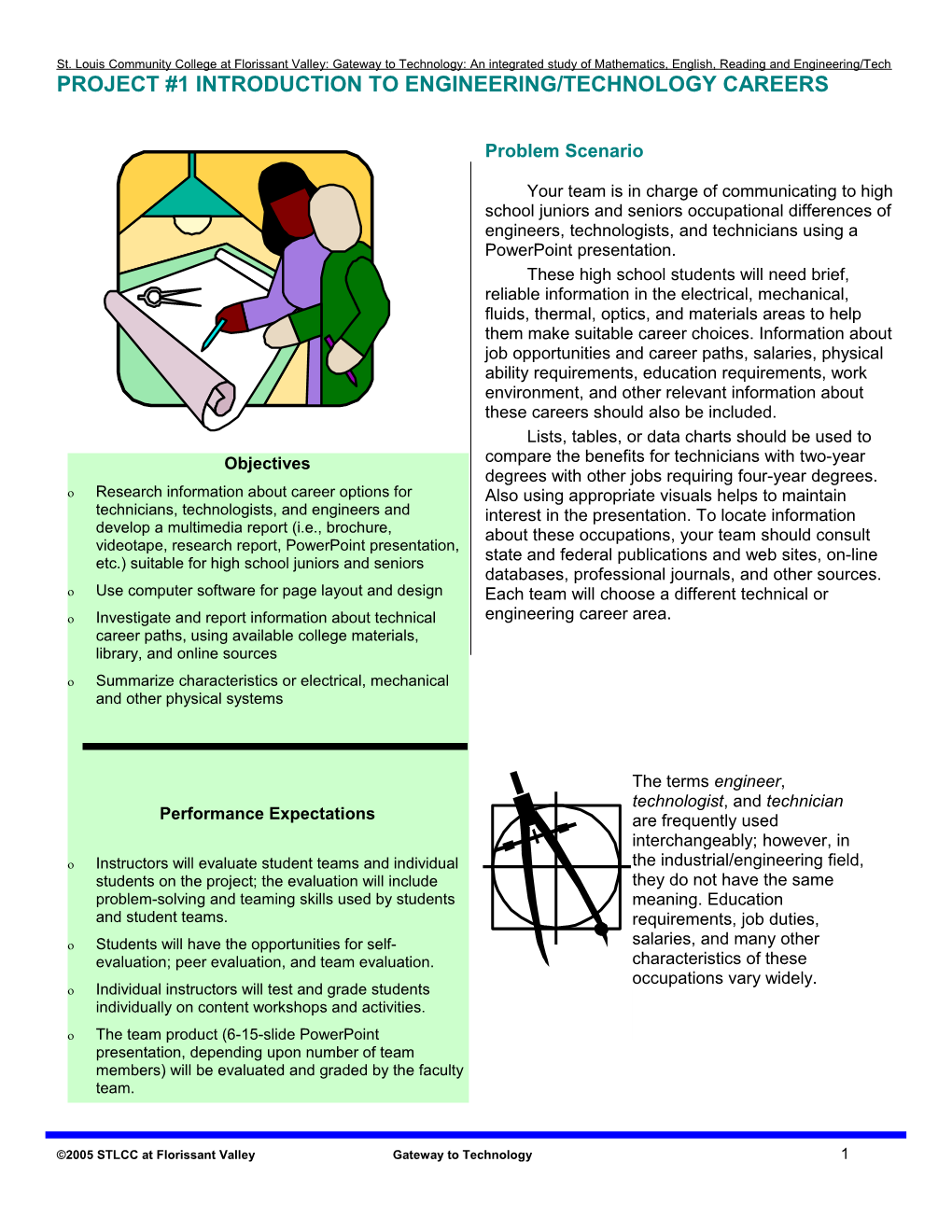 Student Handout: Project #1 Introduction to Engineering/Technology Careers