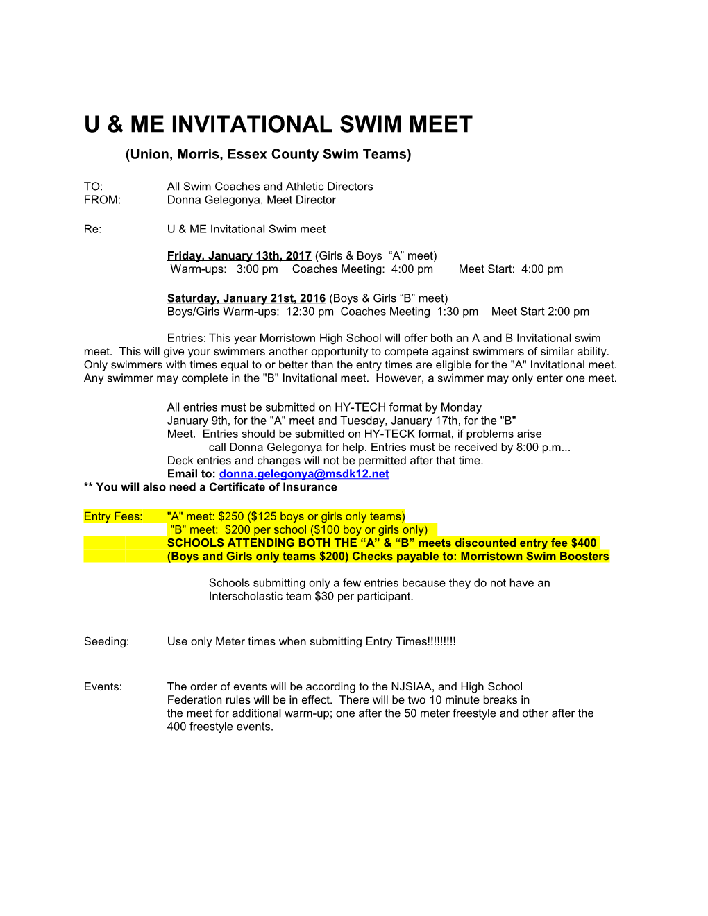 U & Me Invitational Swim Meet