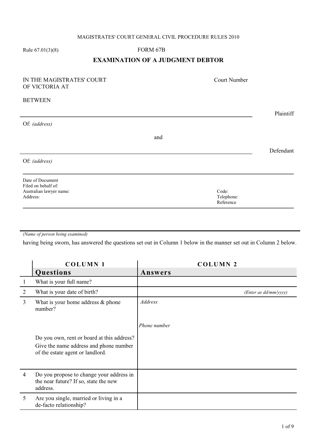 Civil Form 27CC - Examination of Judgment Debtor (Word 295KB - 9 Pages)