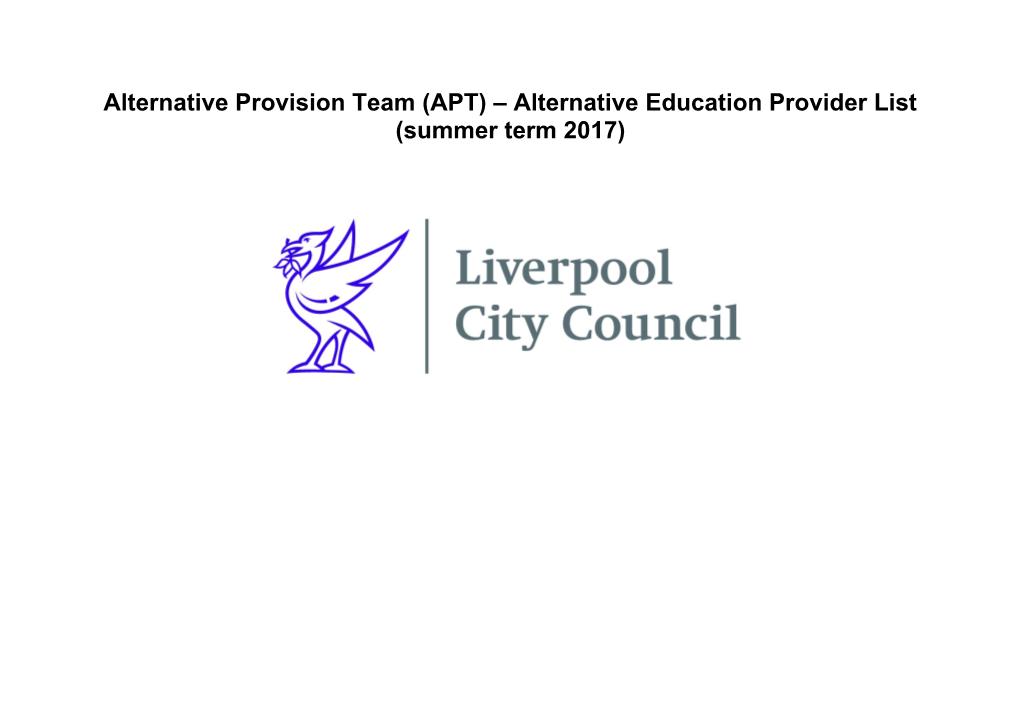 Alternative Provision Team (APT) Alternative Education Provider List (Summer Term 2017)