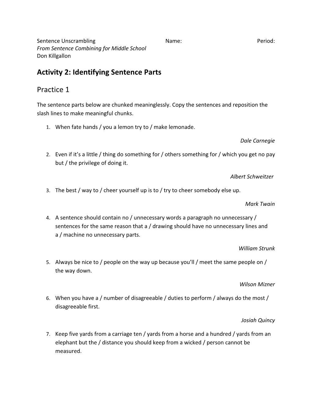 Fromsentence Combining for Middle School