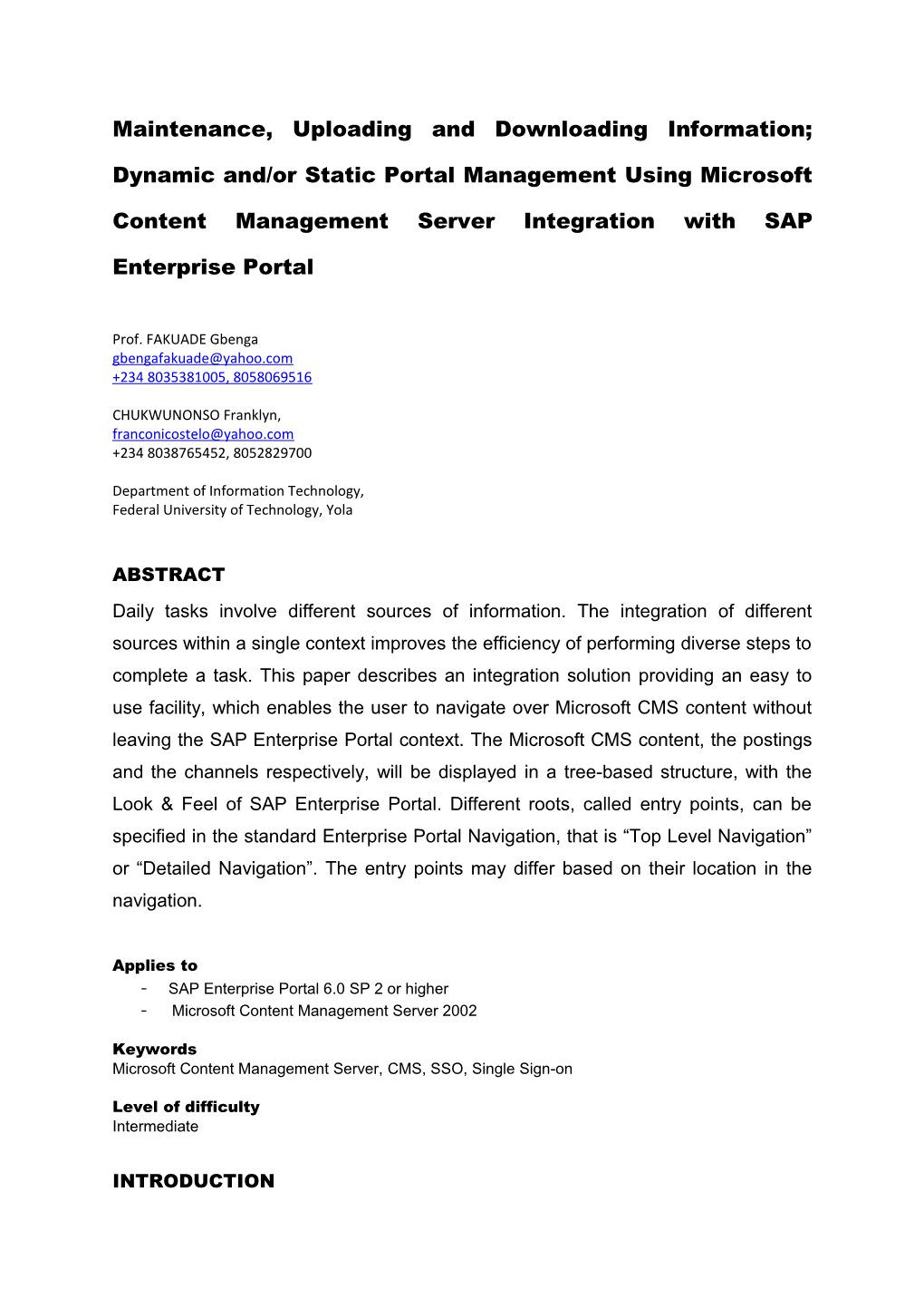 Maintenance, Uploading and Downloading Information; Dynamic And/Or Static Portal Management