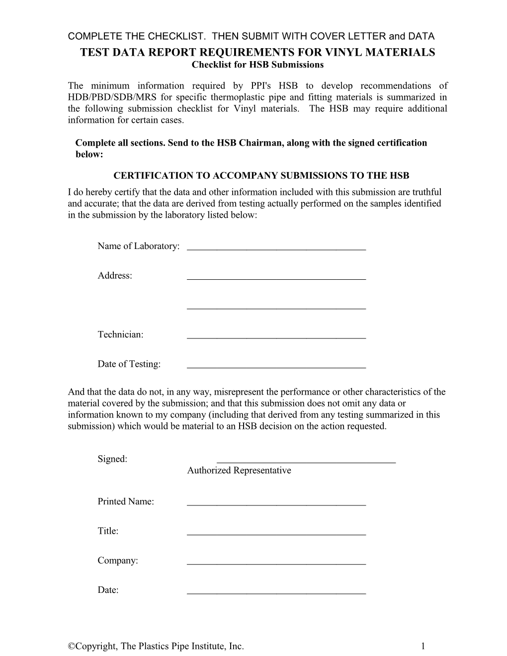 Test Data Report Requirements for Vinyl Materials