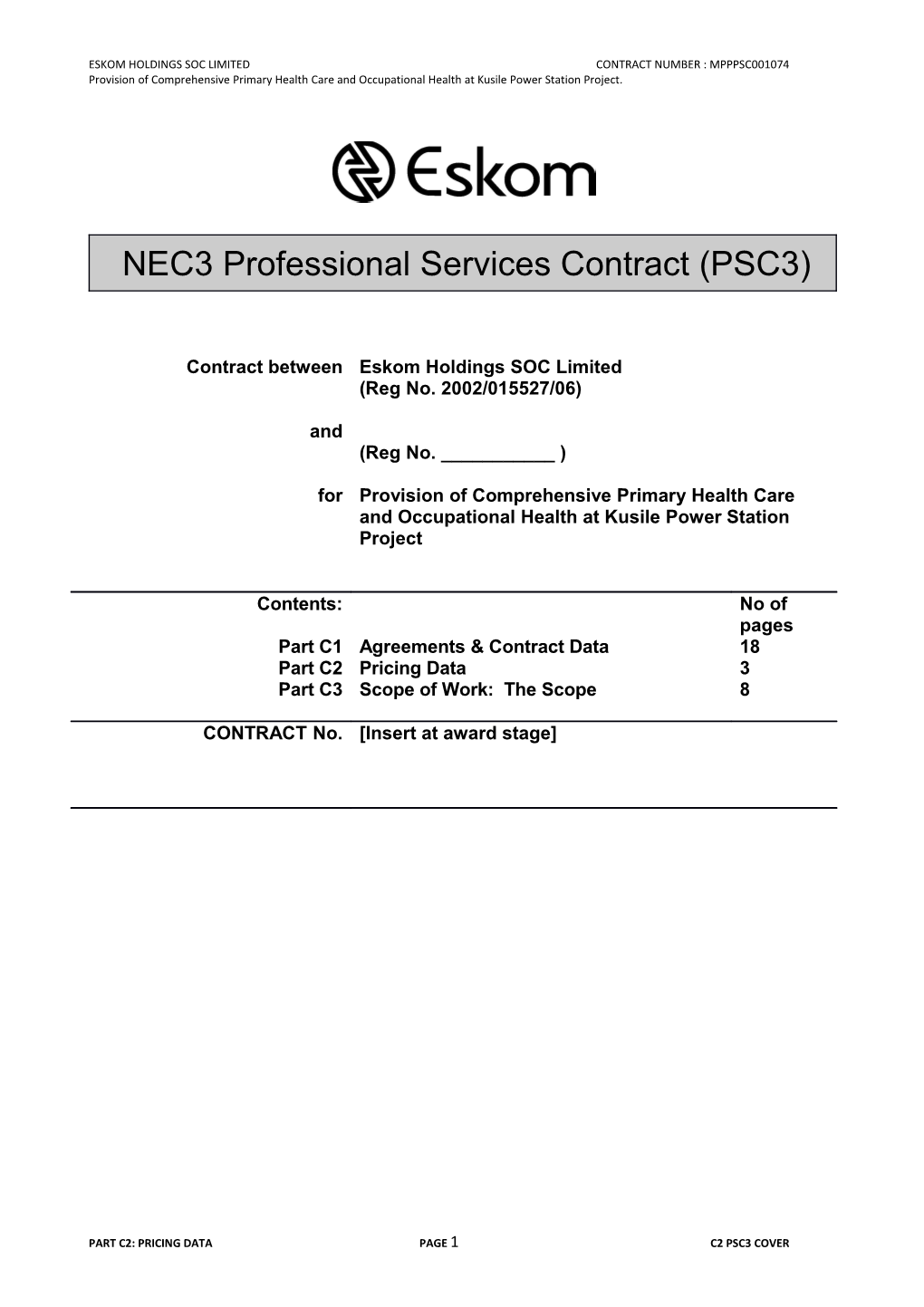 ESKOM HOLDINGS SOC Limitedcontract Number :MPPPSC001074