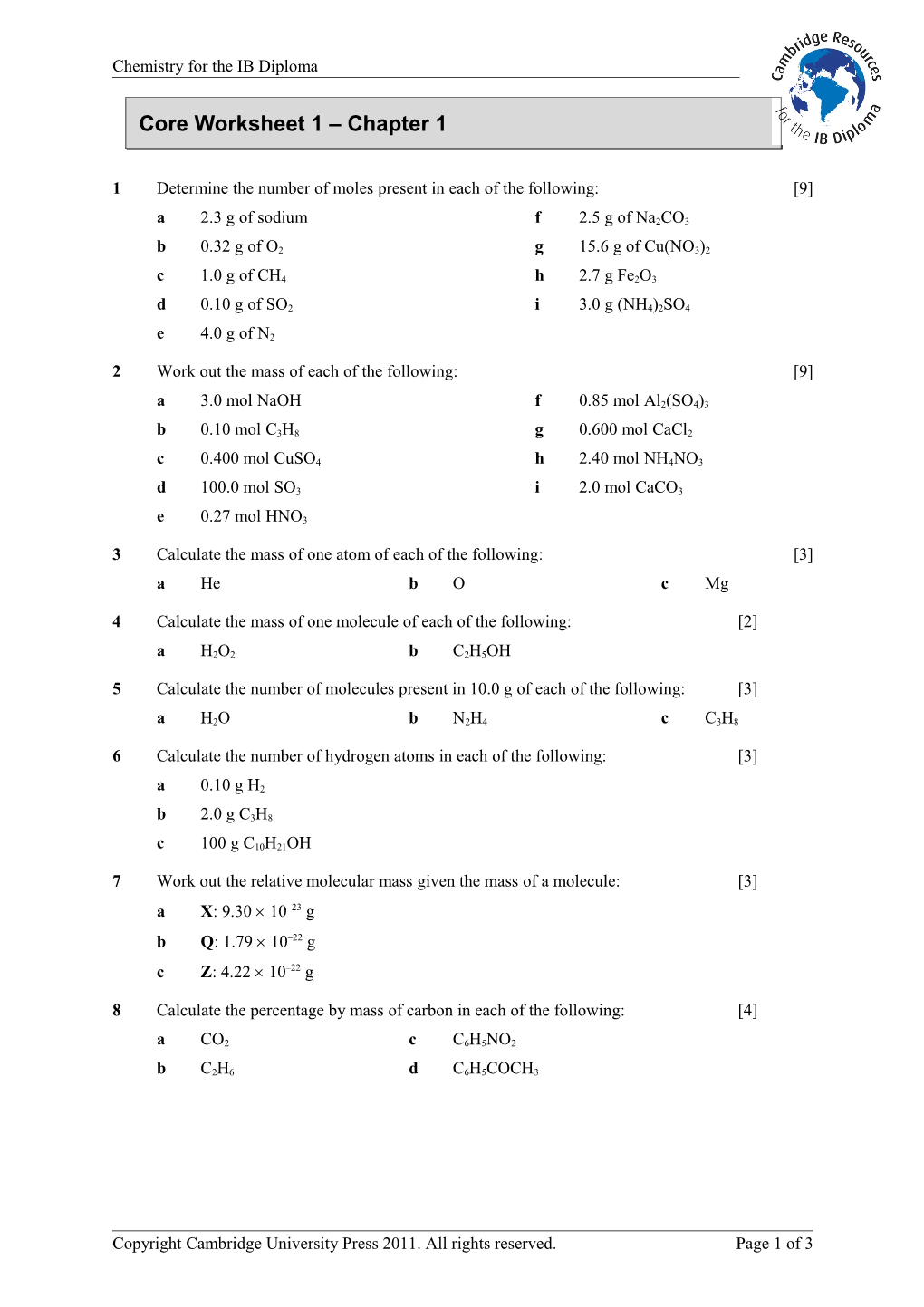 Extension Worksheet Topic 6 s10