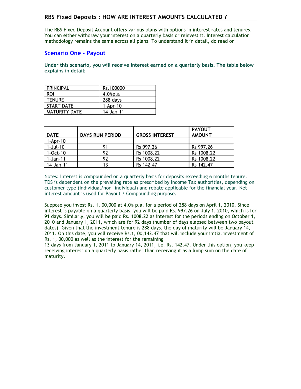 RBS Fixed Deposit