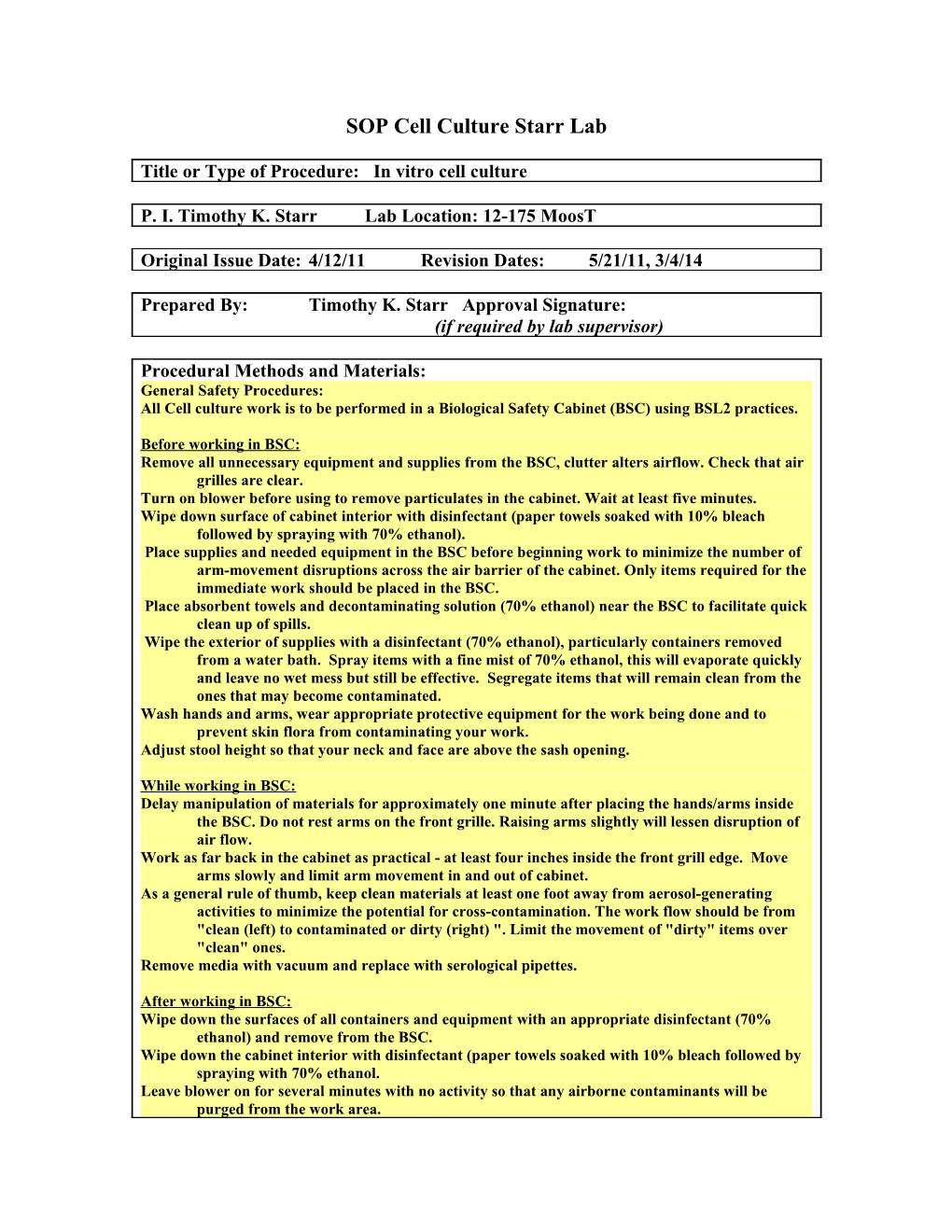 Sample Biological Material Standard Operating Procedure Template