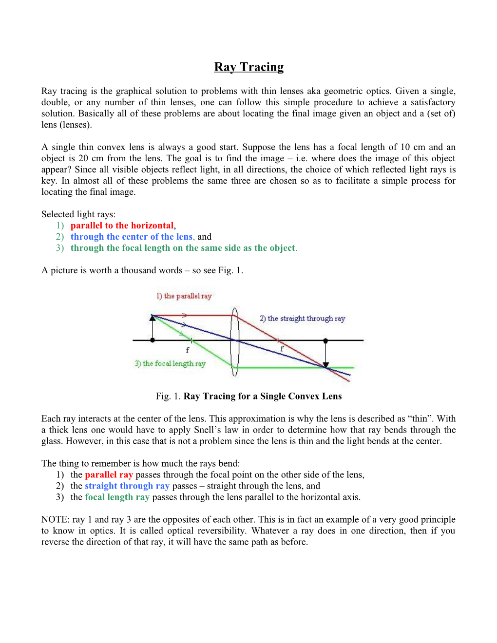 Ray Tracing Is the Graphical Solution to Problems with Thin Lenses Aka Geometric Optics