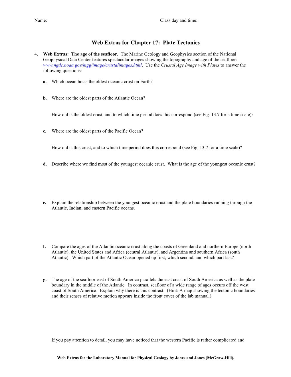 Web Extras for Chapter 17: Plate Tectonics