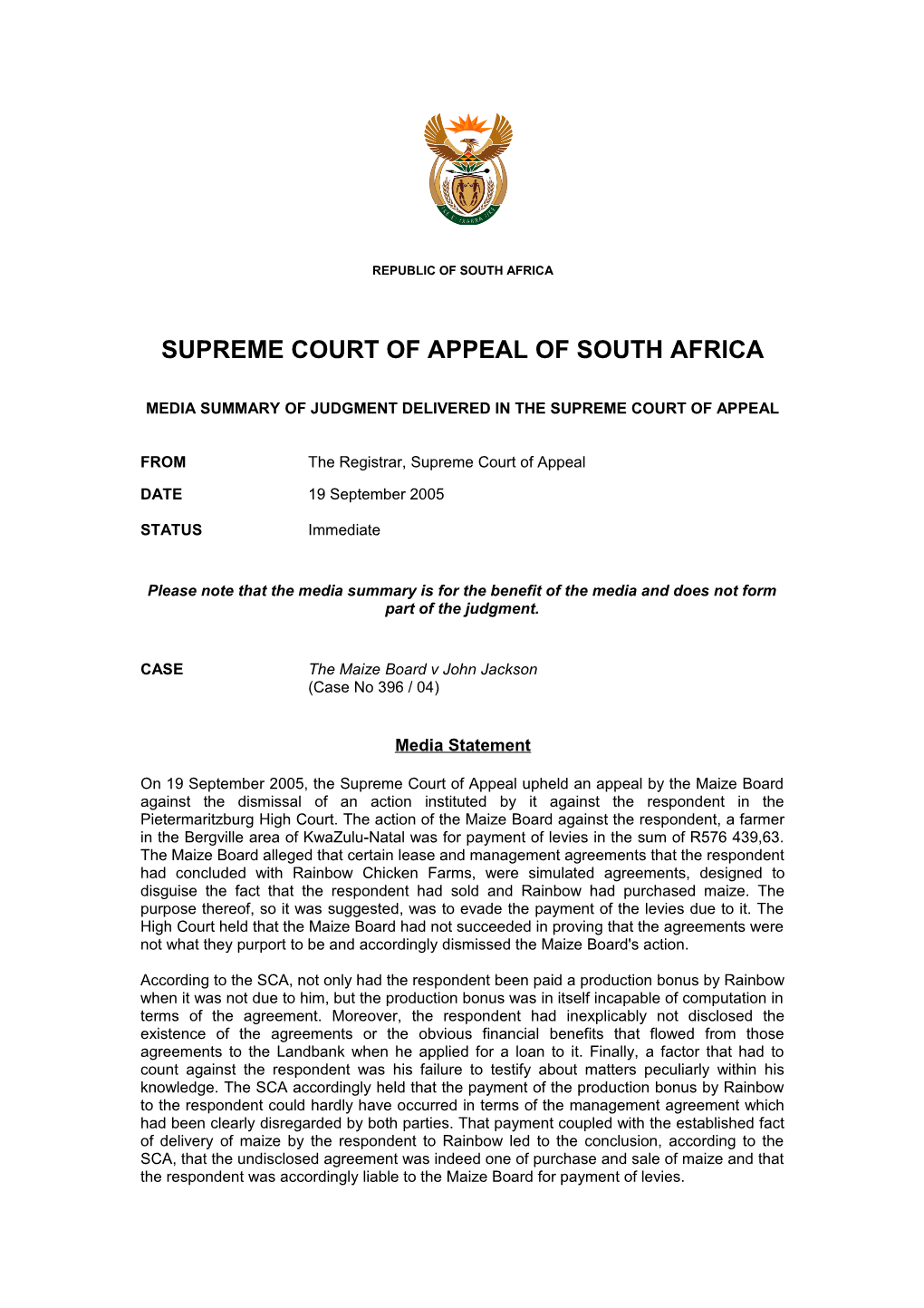 Supreme Court of Appeal of South Africa