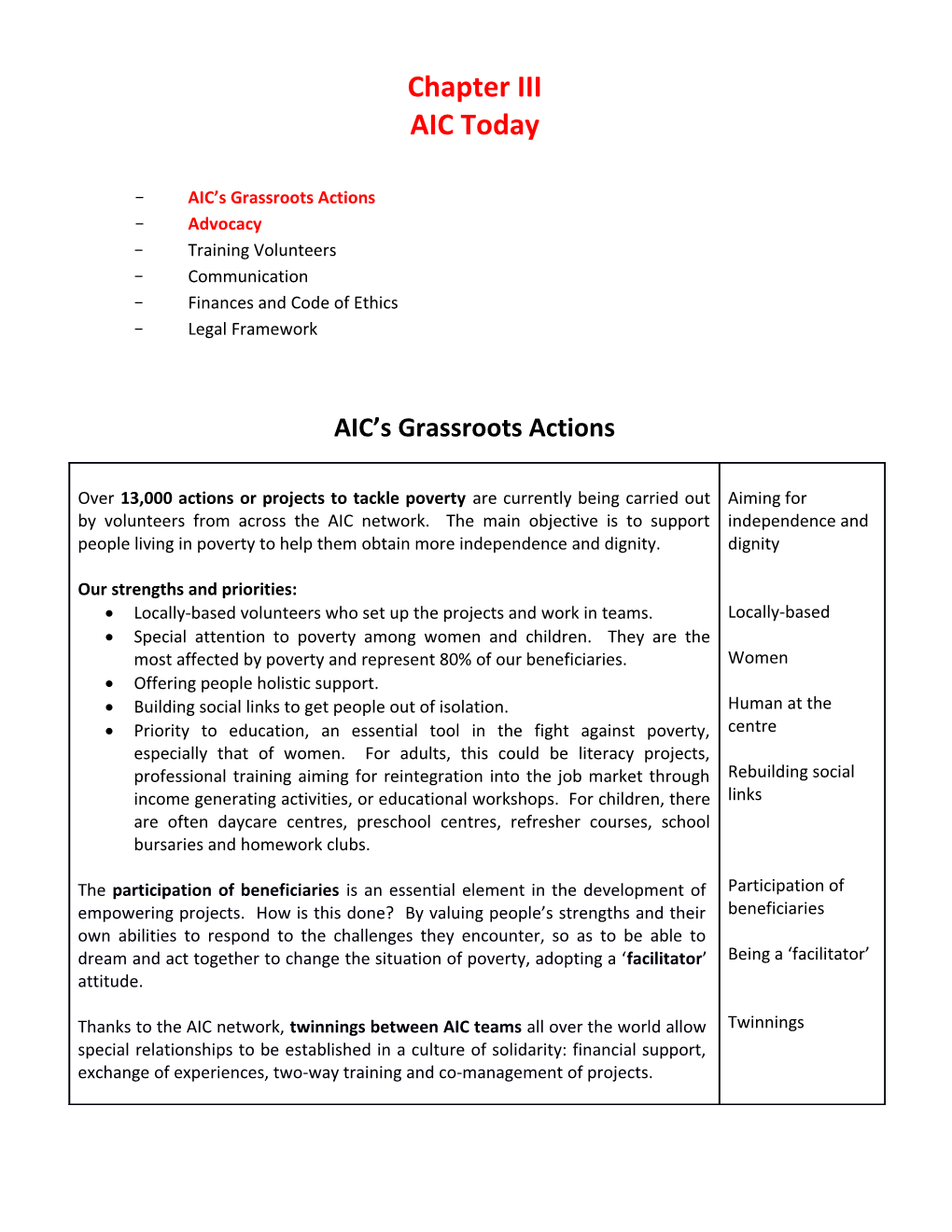 AIC S Grassroots Actions