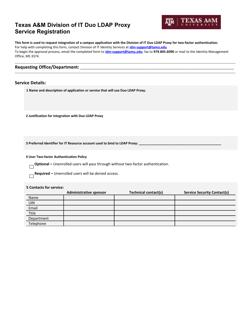 Direct Bind Aunthn Request Form