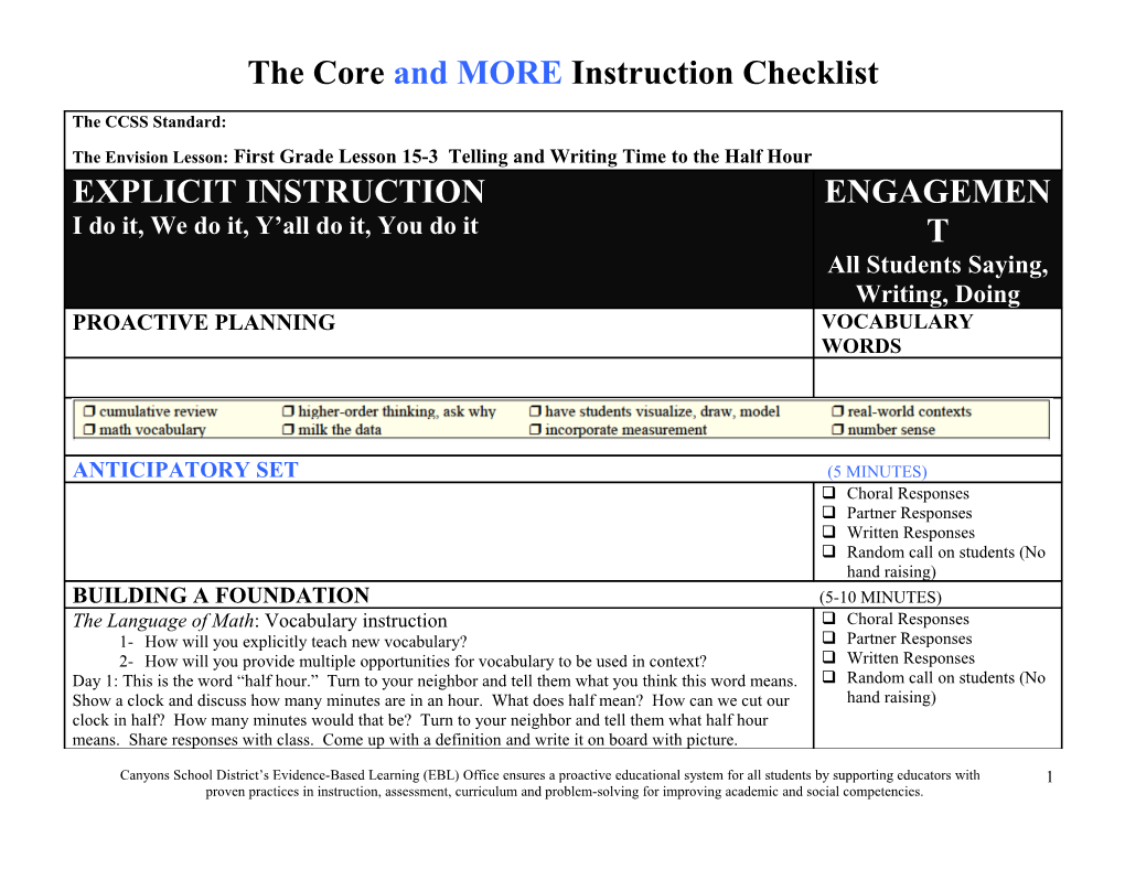 The Core and MORE Instruction Checklist