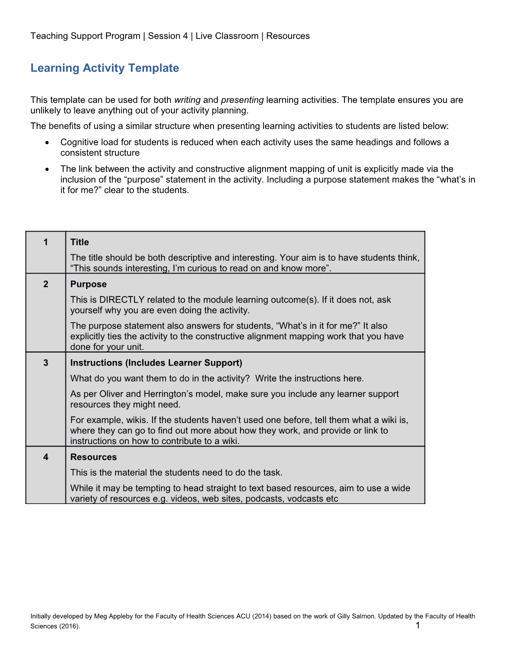 Teaching Support Program Session 4 Live Classroom Resources