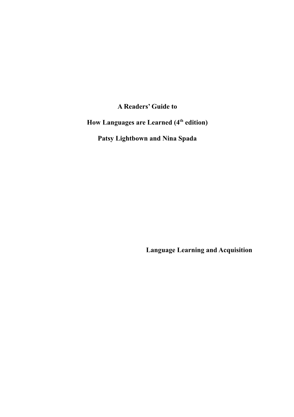 How Languages Are Learned (4Th Edition)