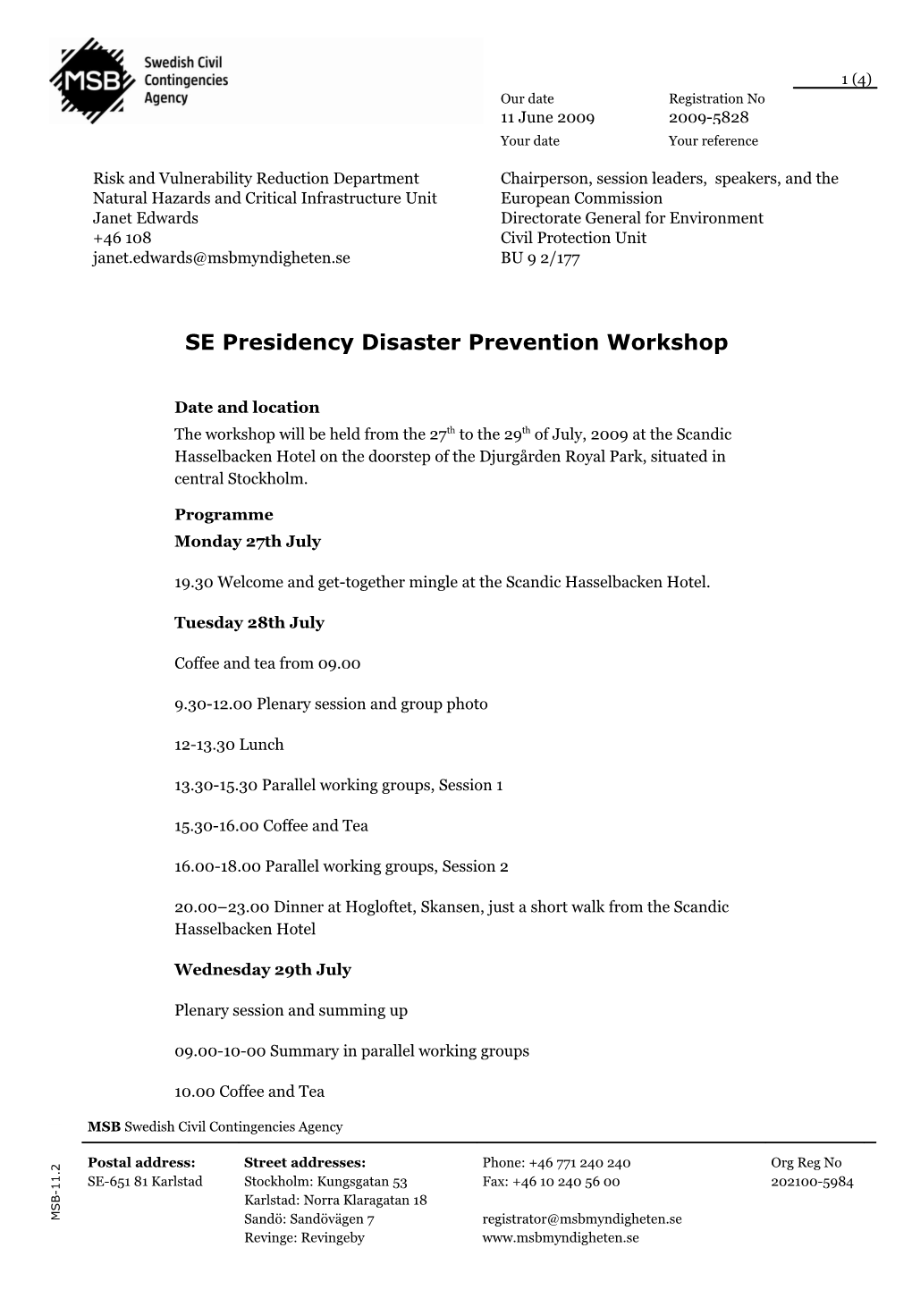 SE Presidency Disaster Prevention Workshop