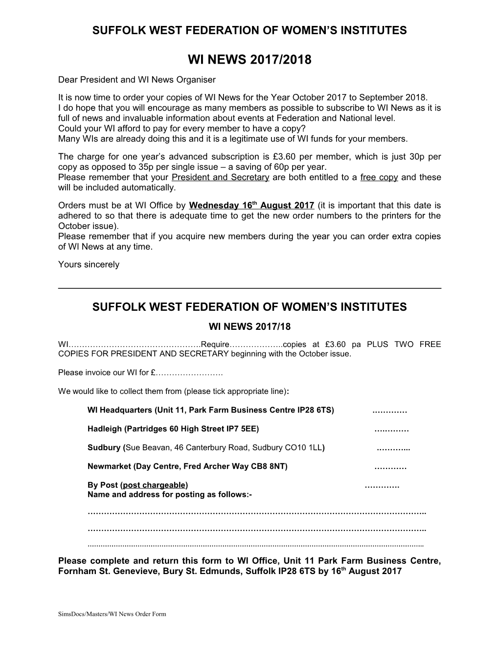 Suffolk West Federation of Women S Institutes