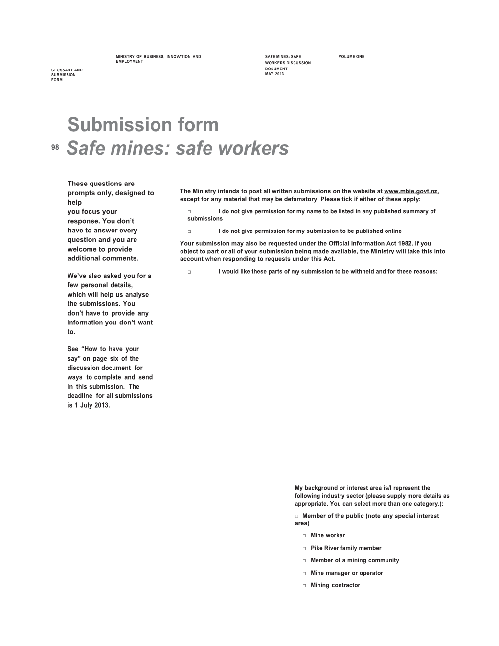 Safe Mines: Safe Workers - Submission Form