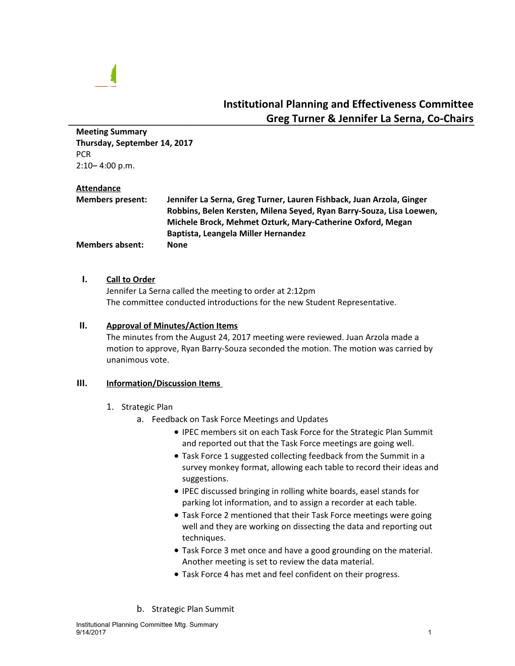 Institutional Planning and Effectiveness Committee