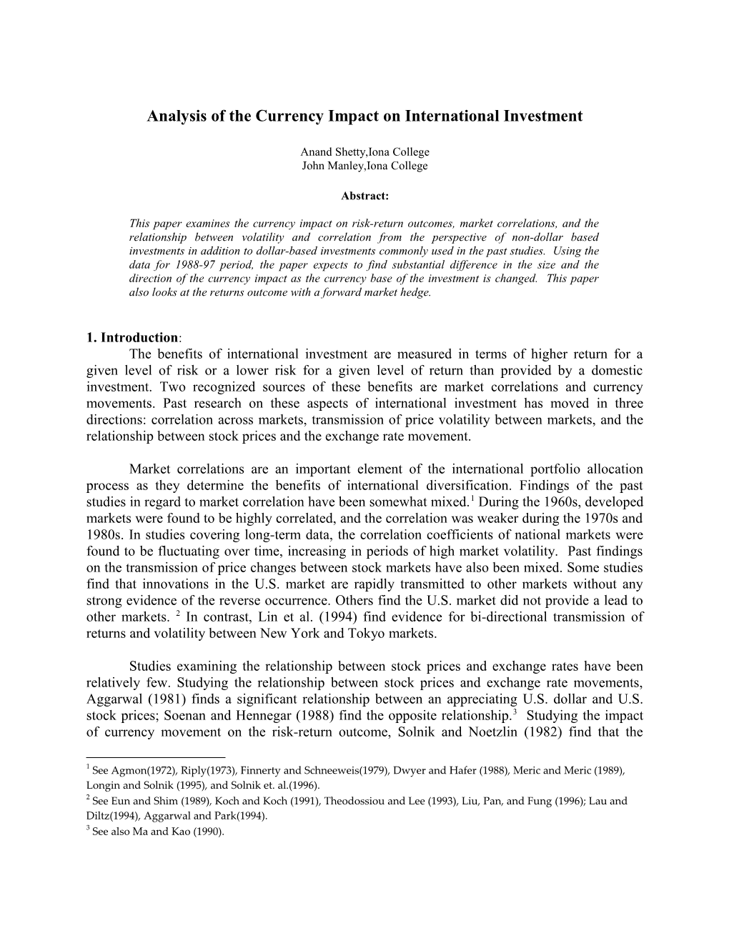 Analysis of the Currency Impact on International Investment