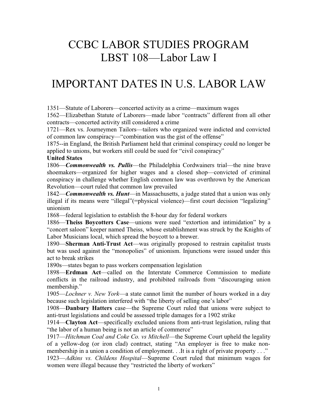 LBST 108 Labor Law I