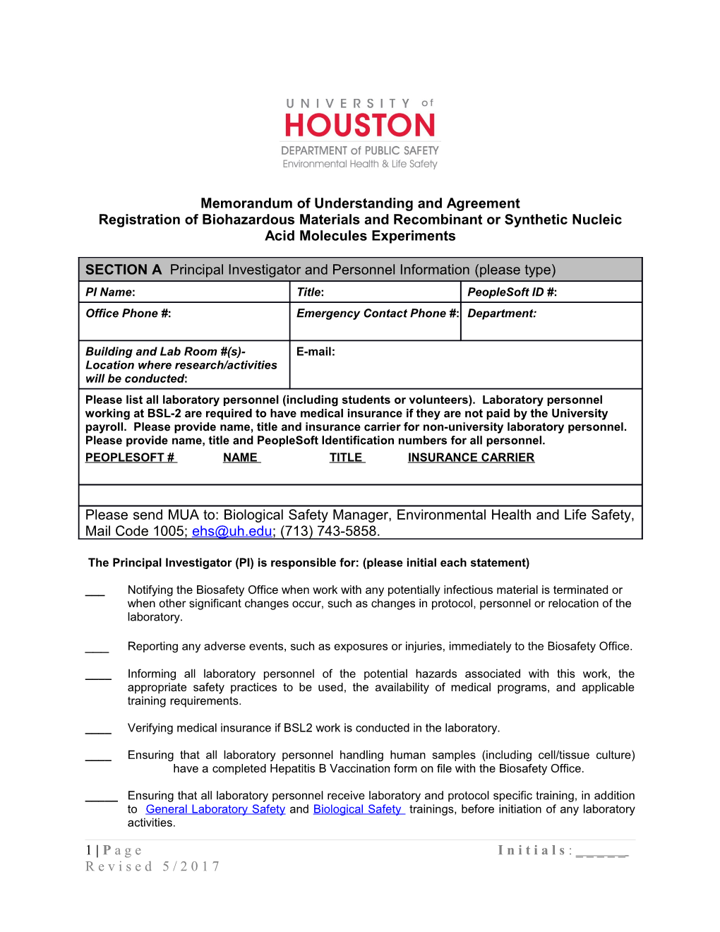 Memorandum of Understanding and Agreement