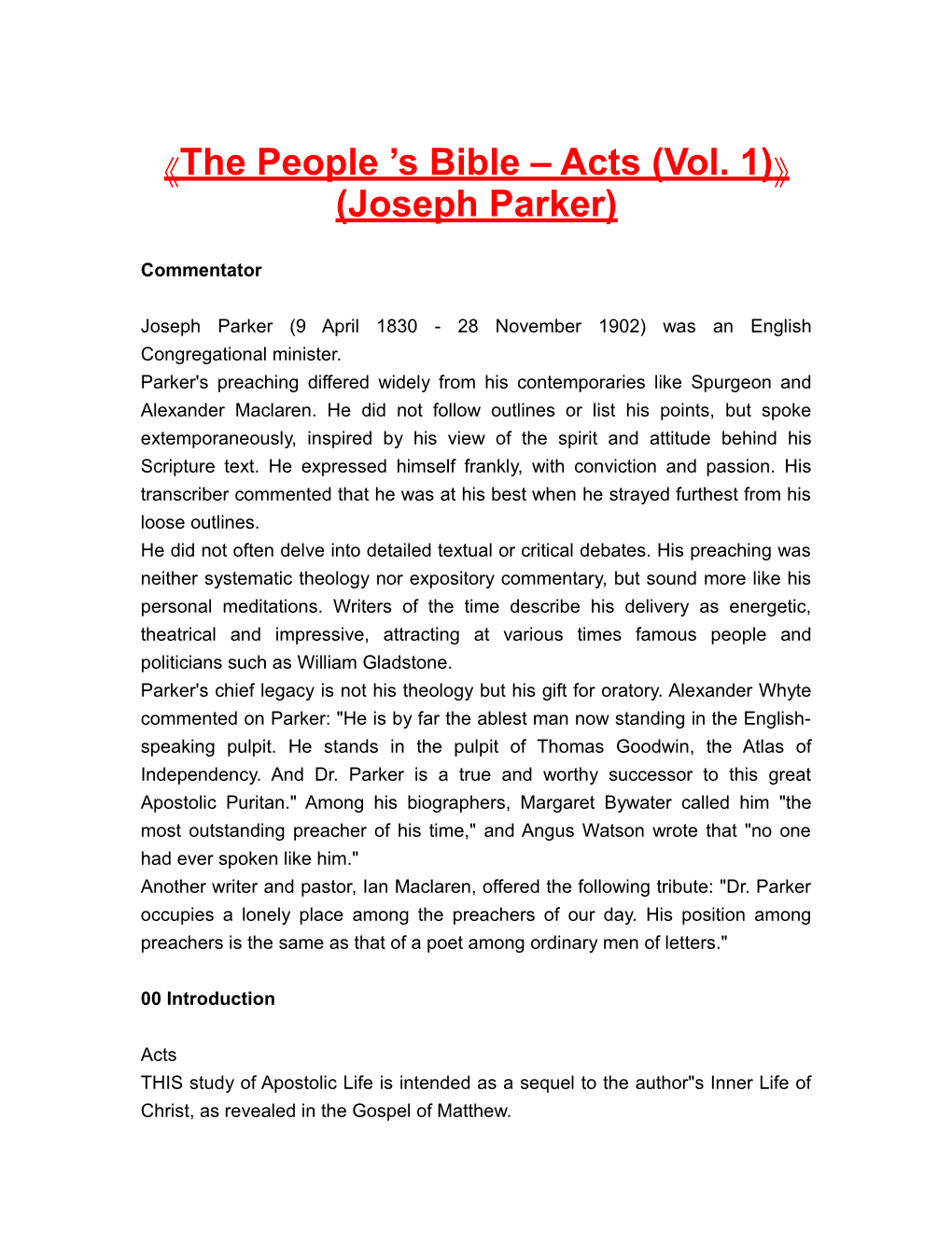 The People S Bible Acts (Vol. 1) (Josephparker)